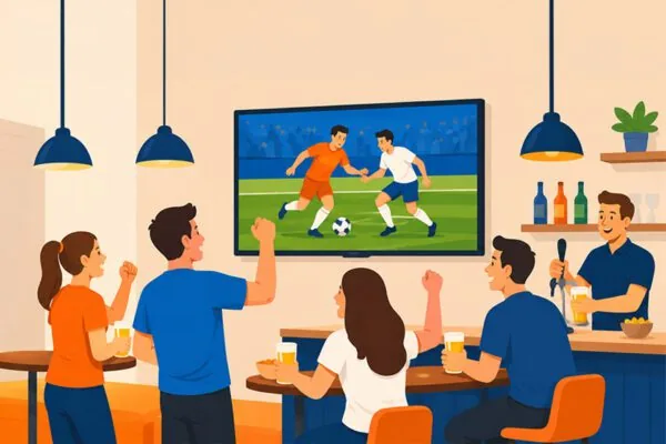 personen kijken voetbal in een café